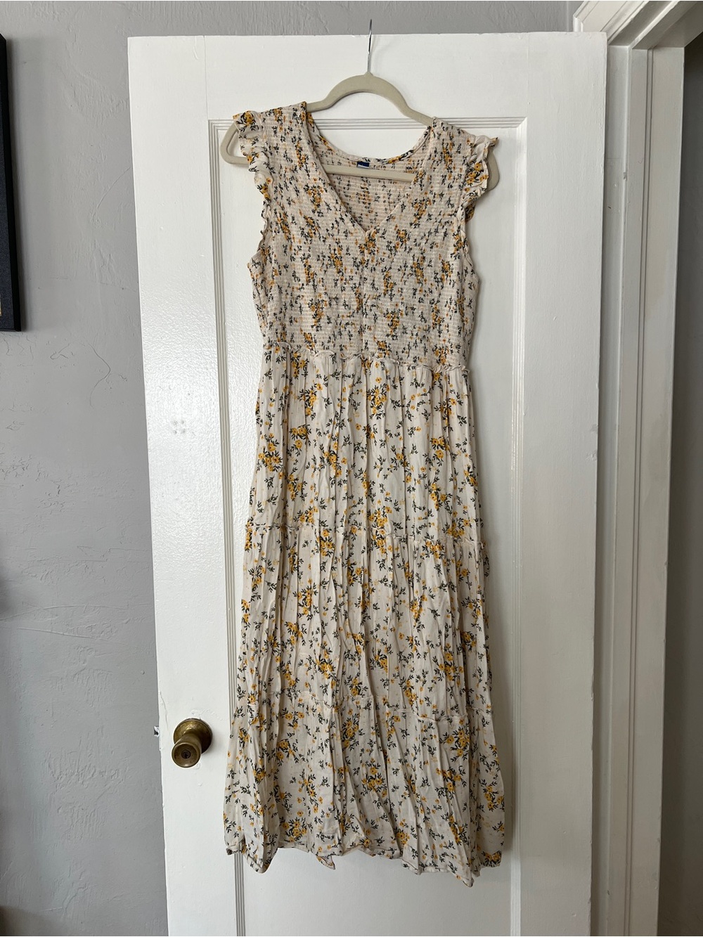 Old Navy Cream Maxi Dress with Yellow Floral Print